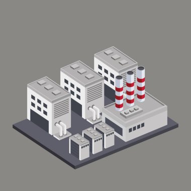 isometric buildings and chimneys structure
