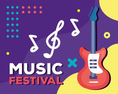 music festival lettering with electric guitar poster