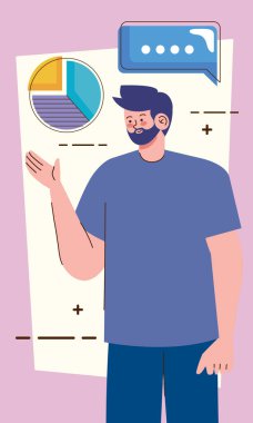 business man with speech bubble character