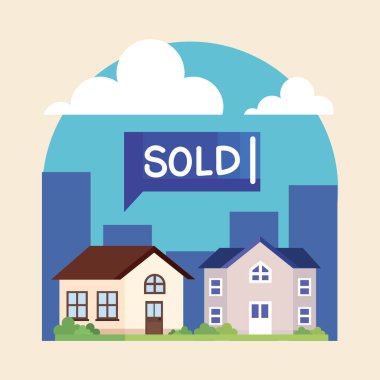 sold speech bubble with houses scene