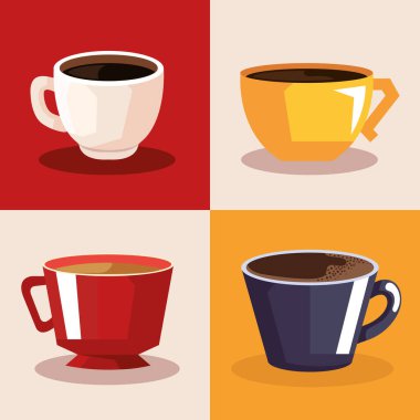 four coffee cups set colors