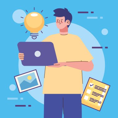 man with laptop research character