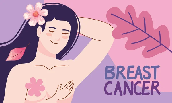 Breast Cancer Lettering Girl Naked Poster — Vector de stock
