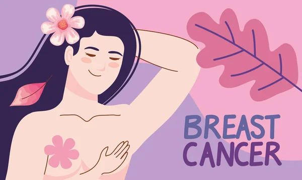 Breast Cancer Lettering Girl Naked Poster — Vector de stoc