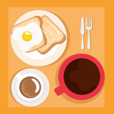 coffee cups and egg fried breakfast