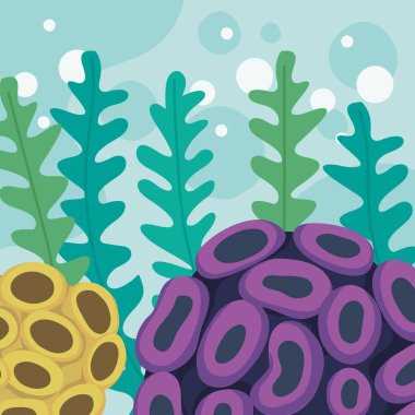 purple and yellow coral reef scene