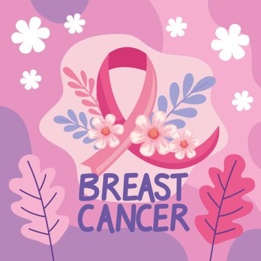 breast cancer lettering with ribbon poster