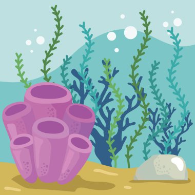 algaes and purple coral reef scene