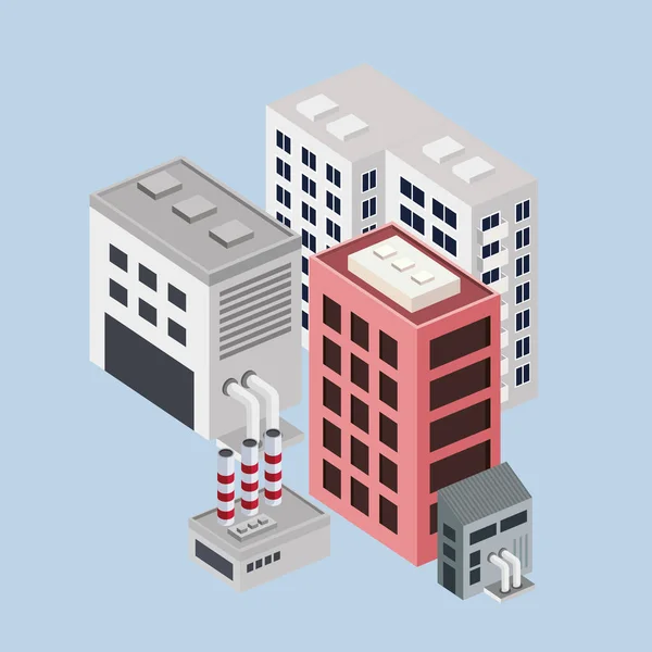 Isometric Gray Pink Buildings Structure — Wektor stockowy
