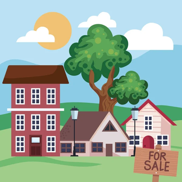 Sale Label Houses Scene — Image vectorielle
