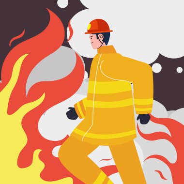 fireman running in flames character scene