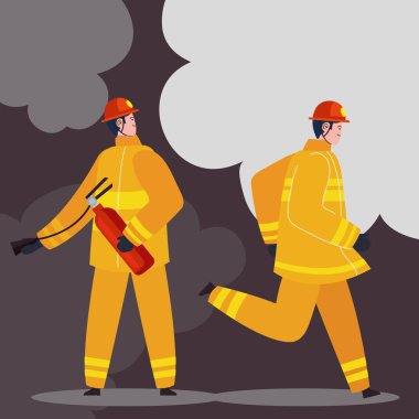 firefighters heros with extinguisher characters