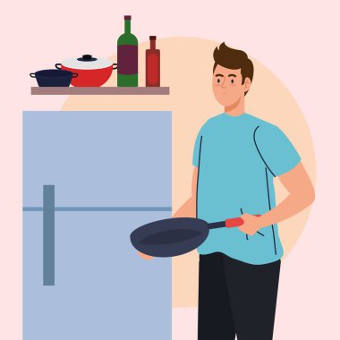 man with fridge and pan character