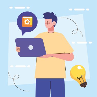 male designer with laptop character