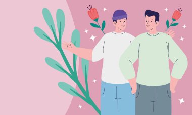 male friends with flowers characters