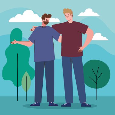 young male friends and trees characters