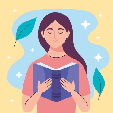 woman reading purple book character