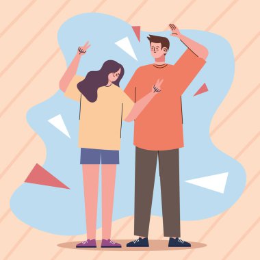 young couple friends celebrating characters