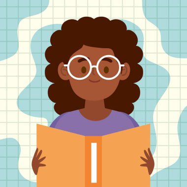afro girl reading yellow book character