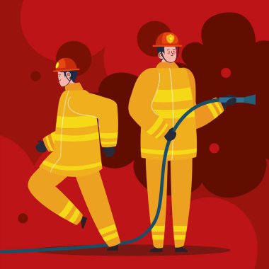 firefighters heros with hose characters