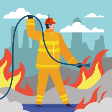fireman with hose character scene