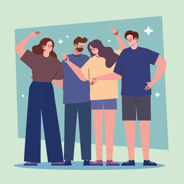 Four Happy Friends Group Characters — Image vectorielle