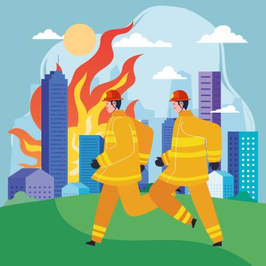 two firefighters running characters scene