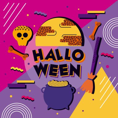 Cadılar bayramı harfleri Memphis tarzı poster