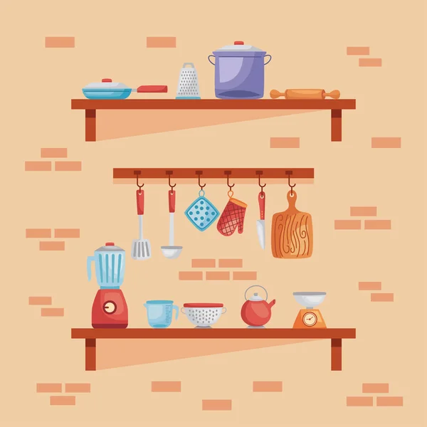 Кухонная Утварь Полке — стоковый вектор
