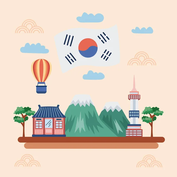 Bandeira Coreana Ícones Cultura — Vetor de Stock