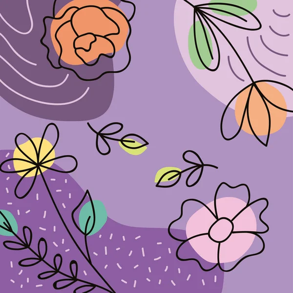 Fleurs Une Ligne Fond Violet Affiche — Image vectorielle