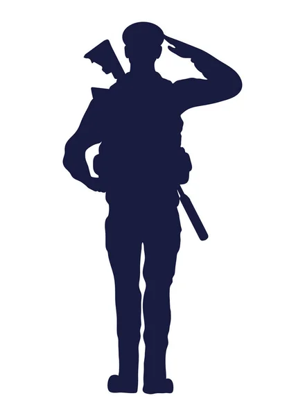 Soldier Military Saludating Silhouette Icon — Stock Vector