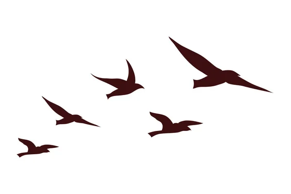 Vögel Fliegen Silhouetten Stil Ikonen — Stockvektor