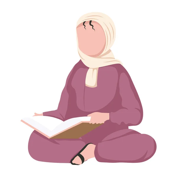 Muslim Woman Reading Koran Character — Stock Vector