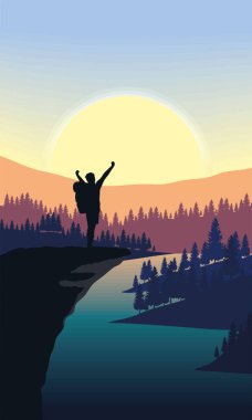 Erkek gezgin zirve sahnesinde