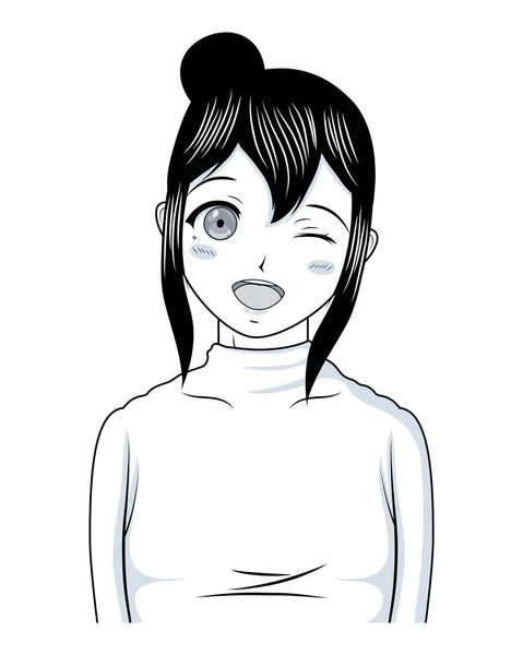 Personagem Estilo Anime Menina Feliz — Vetor de Stock