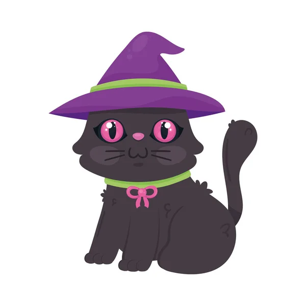 Halloween Cat Witch Hat Character — Stockový vektor