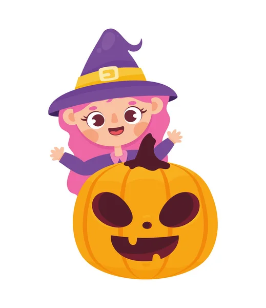 Witch Pumpkin Comic Character — Stock Vector