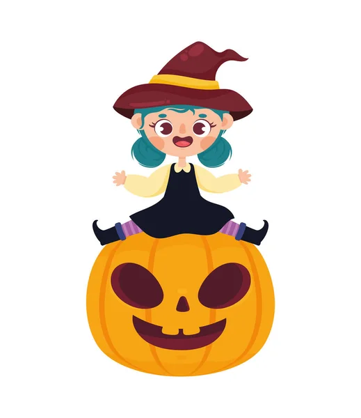 Witch Seated Pumpkin Character — Stock Vector