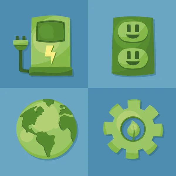 Čtyři Zelené Ikony Nastavení Energie — Stockový vektor