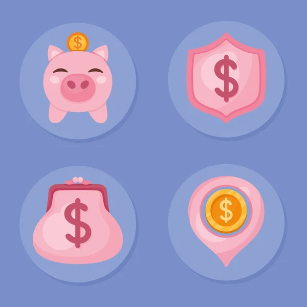 Reihe Von Symbolen Geld Einkommen — Stockvektor