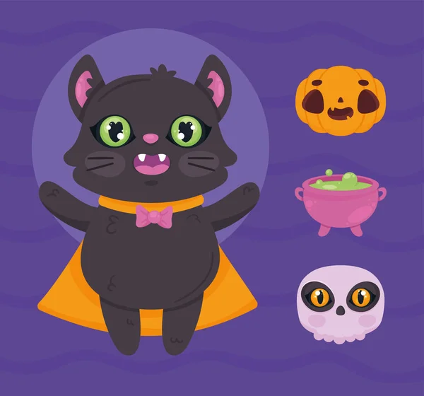 Cat Halloween Set Icons — Stock Vector