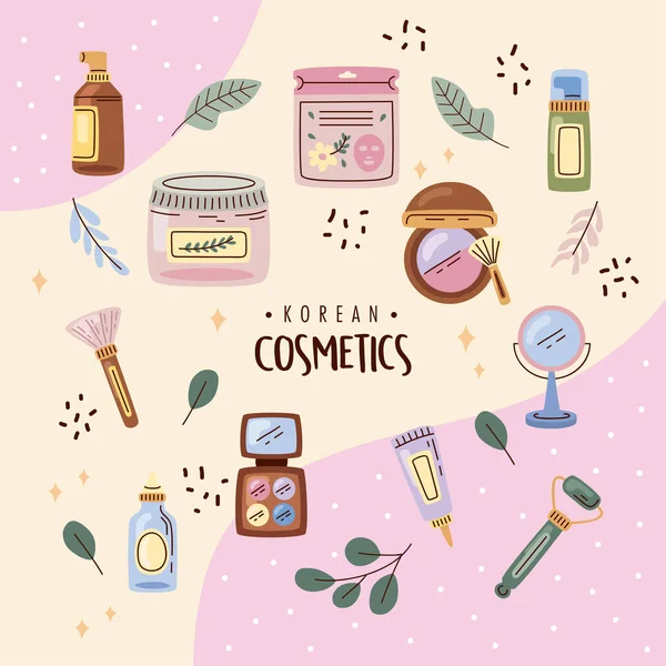 Banner Korean Cosmetics Icons — Stock Vector