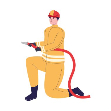 Kırmızı hortumlu itfaiyeci.