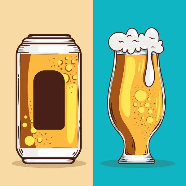 Lata Cerveja Copo Cartaz —  Vetores de Stock