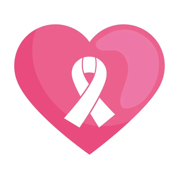 Κορδέλα Για Τον Καρκίνο Του Μαστού Στο Εικονίδιο Καρδιά — Διανυσματικό Αρχείο