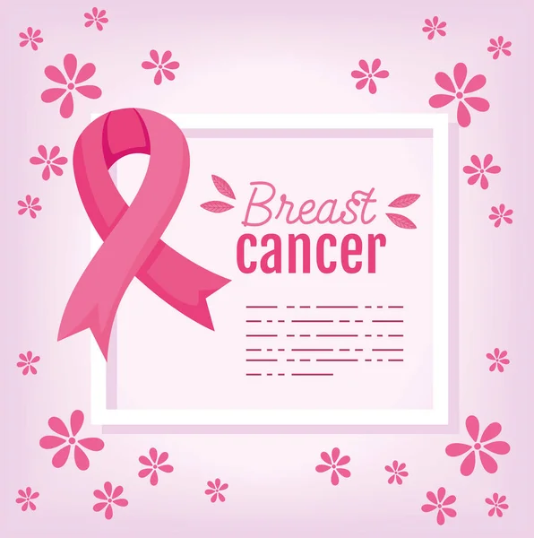 Bröstcancer Medvetenhet Bokstäver Vykort Med Blommor — Stock vektor