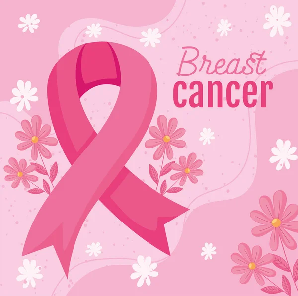 Breast Cancer Lettering Card Ribbon — Stock vektor