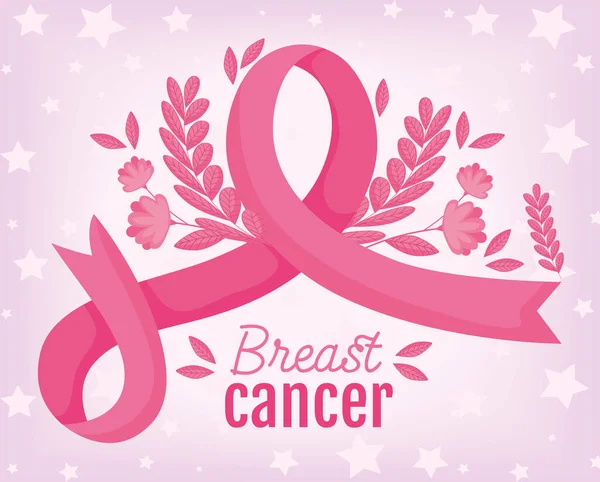Brevkort För Ökad Medvetenhet Bröstcancer Med Band — Stock vektor