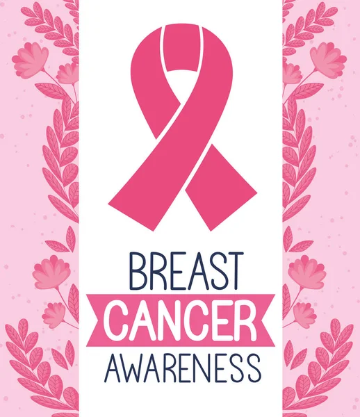 Breast Cancer Awareness Lettering Poster Ribbon — Stock Vector